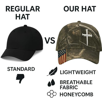 Christian Hats for Men, Three Nails Cross Embroidered Faith Baseball Cap - color: Camouflage