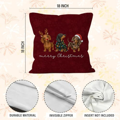 Merry Christmas Dachshund Throw Pillow Covers 18x18 Home Decor - color: Dachshund