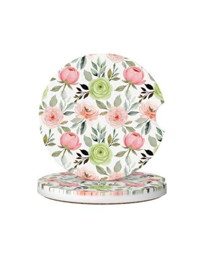 Ceramic Car Cup Coasters 2PCS - Hibiscus Rose - color: Hibiscus Rose