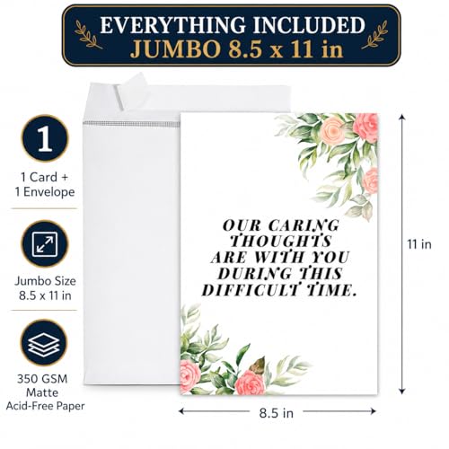 Andaz Press Jumbo Sympathy Card with Envelope, Sorry For Your Loss Card, Caring Thoughts Are With You, Pet Loss, Condolences Card with Big Blank Space to Send to Friends, Family, 8.5" x 11", 1-Pack - color: Caring Thoughts Are With You
