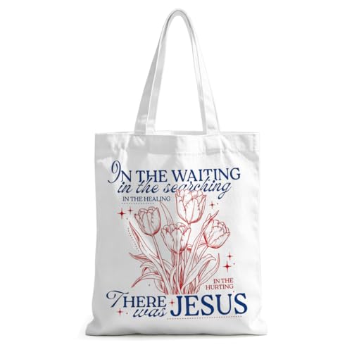 Religious Canvas Tote Bag Tote Bag for Women Christmas Birthday Canvas Bags for Shopping Beach Grocery - color: Waitingjesus