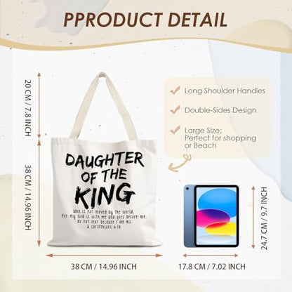 Walk by Faith Christian Canvas Tote Bags for Women, Christian Gifts for Women Faith, Bible Verse Gifts - color: Daughter of the King