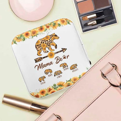 Artsadd Mothers Day Mom Gifts from Daughter Son, Personalized Jewelry Box, Mama Bear Print Portable Small Travel Jewelry Organizer Case with Kids Name, Custom Gifts for Women, Mom, Grandma Birthday - color: Mother-2