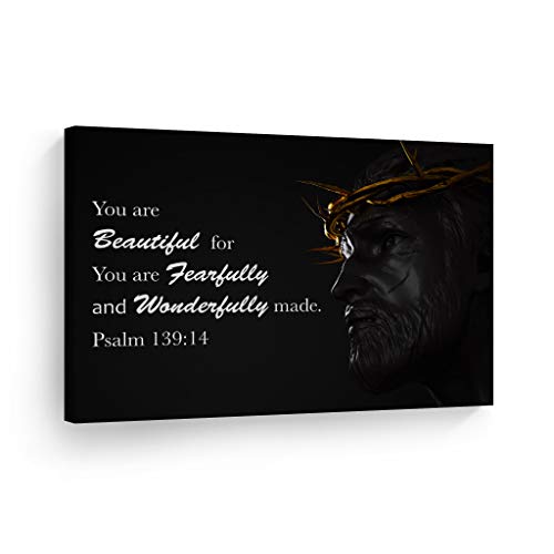 Smile Art Design Scripture Wall Decor Canvas Print Bible Verse Psalm 139:14 You are Beautiful for Fearfully and Wonderfully Made Jesus Christ Pray Cross Religious Christian Art Ready to Hang - 8x12 - color: Christian Canvas H04, size: 12"L x 8"W