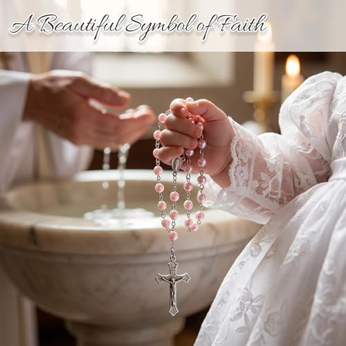 Asix Toy Baptism Rosary Gifts for Girls Boys,My First Rosary with Keepsake Box for Baby Shower Holy First Communion,Christening Gifts from Godmother. (Pink) - color: Pink