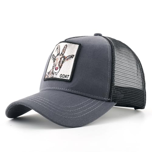 Animal Patch Mesh Trucker Baseball Cap Collection, Embroidered Design, Black - color: Bk+gy