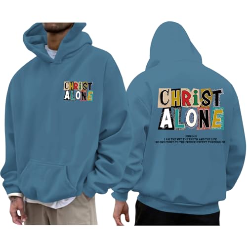 Christian Hoodies For Men Jesus Religious God Hoodie Faith Bible Verse Sweatshirt inspirational Cotton Pullover Tops - color: Deep Blue, size: XX-Large