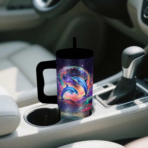 24oz Dolphin Tumbler with Handle and Straw, Gifts for Women, Insulated - color: Dolphin