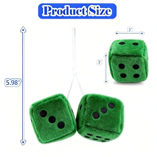 Fuzzy Dice for Car 2.75” White Plush Car Dice Classic Vintage Fuzzy Dice for Rear View Mirror Automotive Interior Accessories (Green + Black) - color: Green + Black