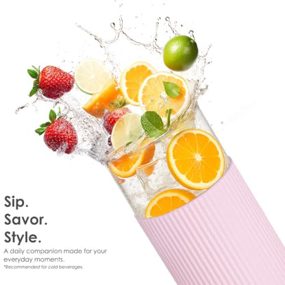 SANDJEST Glass Water Bottle with Silicone Sleeve 20oz, Glass Tumbler with Straw and Lid, Smoothie and Iced Coffee Cup, Gifts for Women Teen Girls Birthday Christmas (Lilac Dreamer) - color: Lilac Dreamer