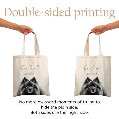 Dog Mom Canvas Tote Bag for Women, Reusable Cotton Shoulder Bag, Dog Lover Gift, Mother’s Day Pet Mom Shopping Tote - color: Keeshond