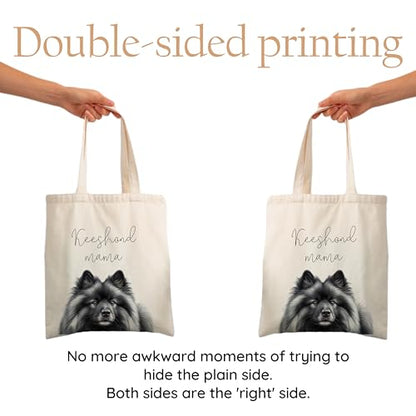 Dog Mom Canvas Tote Bag for Women, Reusable Cotton Shoulder Bag, Dog Lover Gift, Mother’s Day Pet Mom Shopping Tote - color: Keeshond