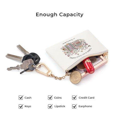 Book Floral Cute Keychain Coin Purse for Women Small Change Pouch - color: Books Floral