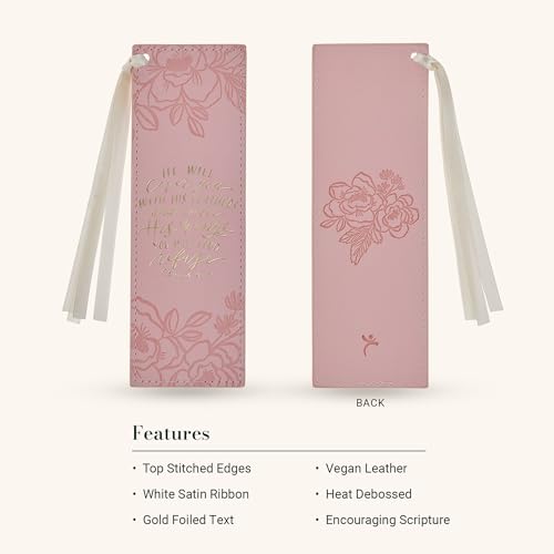 Christian Art Gifts Premium Faux Leather Bookmark: Under His Wings - color: Pink Floral/Under His Wings
