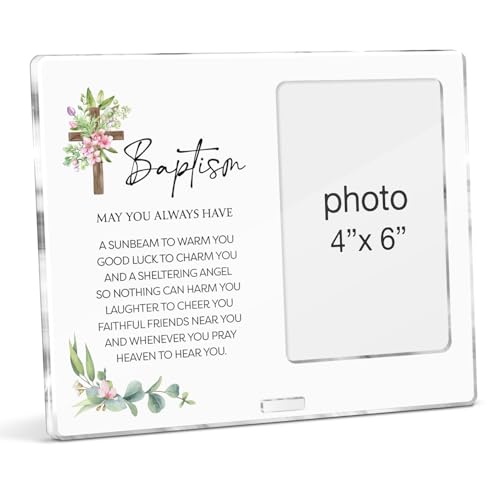 Baptism Picture Frame Gifts, Christening Baptism Gifts for Girls, Catholic Baptismal Gift for Girl Godchild Acrylic Photo Frames, Photo 4 x 6 Inches - color: Baptism- B