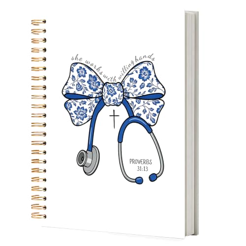 NATSUNO Christian Nurse Gifts for Women Spiral Notebook Journal 5.5x8.3in - color: White Christian Nurse