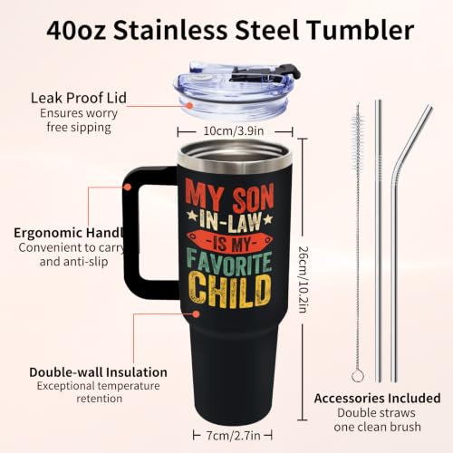 Favorite Son in Law Gifts, Son in Law 40 oz Tumbler with Handle and Straw - color: Son1