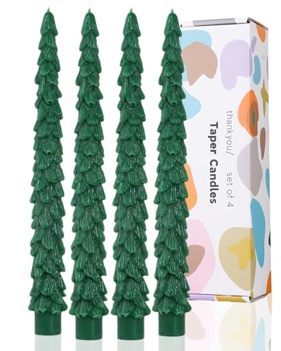 Christmas Tree Taper Candle Candlestick Unscented Candle for Home Decor Thanksgiving Party Dinner Candles Set of 4,10inch，Green - color: Tree-4taper-green