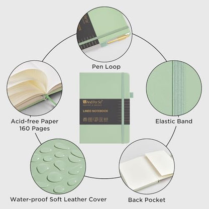 &And Per Se Lined Journal and Pen Set, A5 Leather Hardcover Notebook with Pen & Stationary Set, 160 Pages 100GSM Thick Ruled Paper Journal for Business Work Writing (Light Green) - color: Light Green