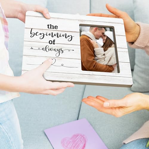 Engagement Gifts for Couples Picture Frame, Wedding Photo Frames, The Beginning of Always Wooden Picture Frames, 4x6 inch Photo - color: Yellow