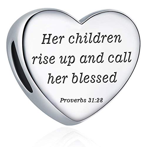 Heart Charm Fit Pandora Charms Bracelet Christian Bible Verse Charm Prayer Faith Religious Charms Gifts for Women - style: Her chlldrne rise up and call her blessed Proverbs 31:28