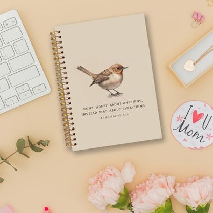 Bird Christian Spiral Notebooks, Philippians 4:6 Bible Journal, Scripture Journals for Writing, Christian Gifts for Women Men, Religious Notebook for Note Taking, 5.5x8.3 Inch - color: white Bible Notebook-5