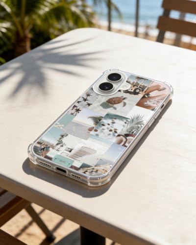 Turtle Aesthetic Collage Phone Case Compatible with iPhone 17, Pastel Summer Vibe Beach Ocean Phone Cover for iPhone 17 - color: Summer Turtle