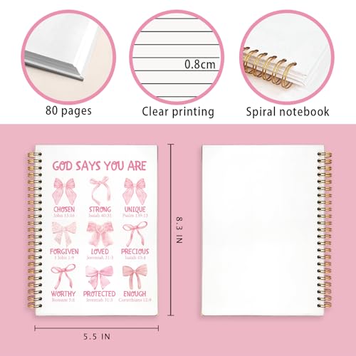 Bible Journal for Women Coquette Bows Cute Study Supplies Pink - color: God Says You Are