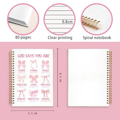 Bible Journal for Women Coquette Bows Cute Study Supplies Pink - color: God Says You Are
