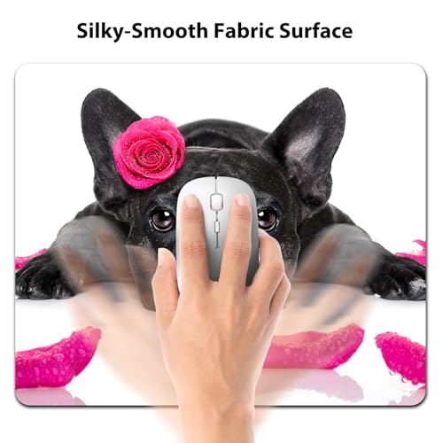 Cute Black French Bulldog with Pink Rose Mouse Pad, Funny Scene Desk Mat - color: Cute Colorful Art Rec3
