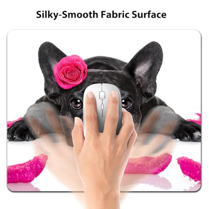 Cute Black French Bulldog with Pink Rose Mouse Pad, Funny Scene Desk Mat - color: Cute Colorful Art Rec3