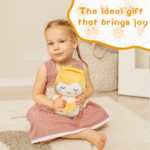 Angel Soft Toy for Kids, Cuddly Angel with White Wings and Holding A Heart, Guardian Angel Plush Doll Toy Boy/Girl Baptism Gifts, Suitable for All Ages (Heart)