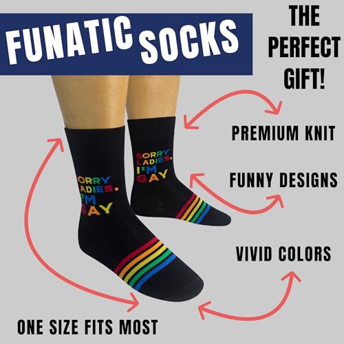 FUNATIC Socks with Funny and Profane Sayings, Sarcastic Gift for Men Women - color: Sorry Ladies, I’m Gay