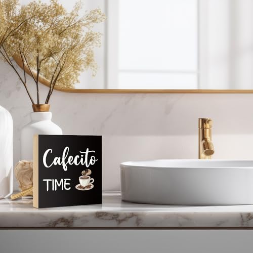 Cafecito Time Coffee Beans Wood Box Signs Gifts for Coffee Lover - color: Blue