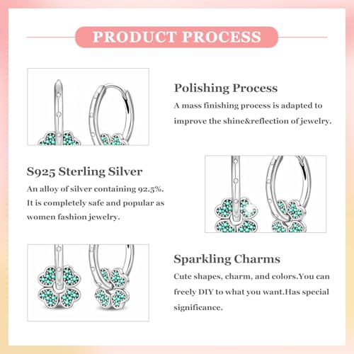 925 Sterling Silver Cute Animal Unique Huggie Hoop Earrings for Women - color: Four Leaf Clover