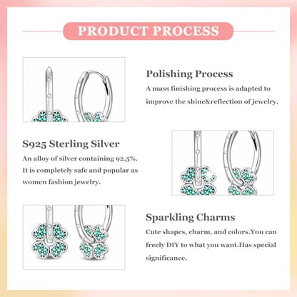 925 Sterling Silver Cute Animal Unique Huggie Hoop Earrings for Women - color: Four Leaf Clover