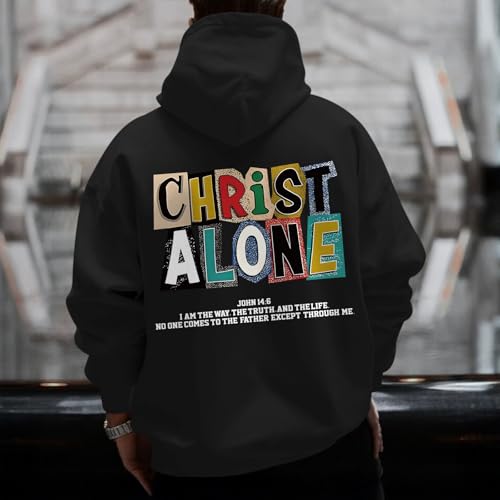 Christian Hoodies For Men Jesus Religious God Hoodie Faith Bible Verse Sweatshirt inspirational Cotton Pullover Tops - color: Black, size: XX-Large
