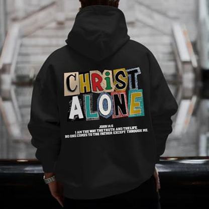 Christian Hoodies For Men Jesus Religious God Hoodie Faith Bible Verse Sweatshirt inspirational Cotton Pullover Tops - color: Black, size: Large