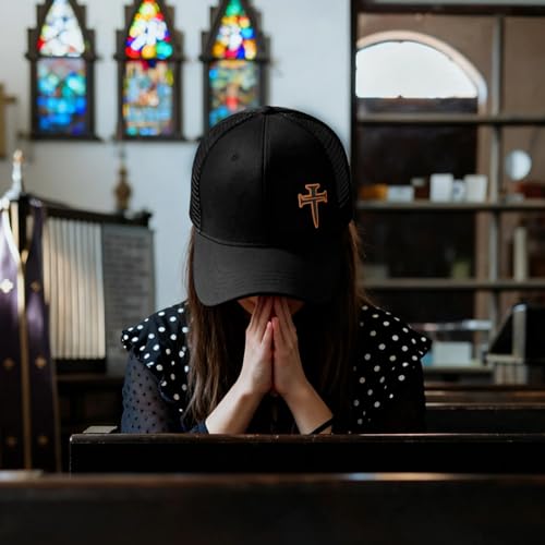 3D Embroidered Christian Hat for Men & Women, Jesus Faith Cross Hat, Religious Gifts for Christians Clothes - color: Leather - Black