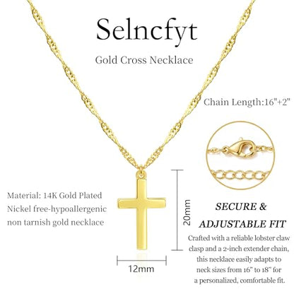 14K Gold Plated Cross Necklace for Women, Christian Jewelry - style: 2-Wave