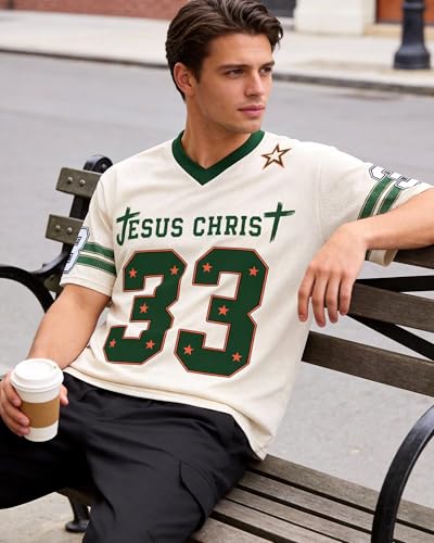CHAIRAY Jesus Jersey Christian Football Jersey 33 Y2k Baggy Shirts Oversized V Neck Tee Tops for Women Men - color: 01 Apricot, size: Medium