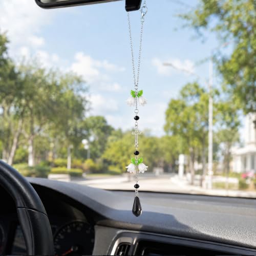 Black Flower Cross Car Rearview Mirror Charm Lily of Valley - color: Black - Flower
