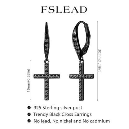 14K Gold Earring Cross Waterdrop Butterfly Heart Knot Earrings for Women Gold Silver Cross Leverback Drop Gold Silver Teardrop Hoop Dangle Earring White Gold Dangle Drop Earring - color: Black-CZ Cross Leverback Earring