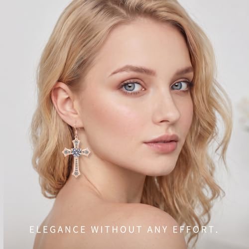 Moissanite S925 Sterling Silver Dainty Cross Drop Dangle Earrings For Women - color: Rose gold