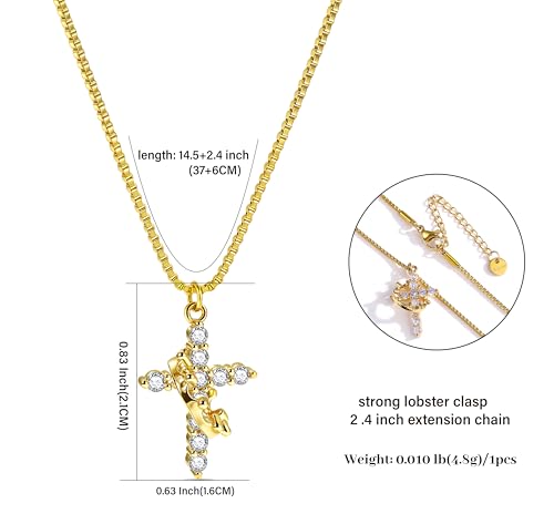 CONRAN KREMIX Waterproof Gold Layered Cross Necklace for Women Non Tarnish,14k Gold Plated Stainless Steel Dainty Cross Necklace Stack Necklaces Set for Women Christian Gifts Jewelry - color: Gold-Cross05