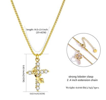 CONRAN KREMIX Waterproof Gold Layered Cross Necklace for Women Non Tarnish,14k Gold Plated Stainless Steel Dainty Cross Necklace Stack Necklaces Set for Women Christian Gifts Jewelry - color: Gold-Cross05