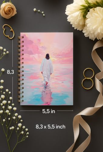 bitCNY Jesus Walking on Water Notebook Set, Christian Spiral Journals 859 - color: Pink Sunset and Neutral Gold