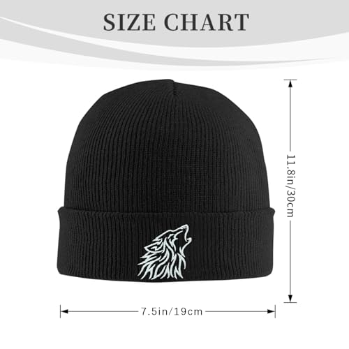 Black Beanie Hat for Men Women Embroidered Knit Winter Beanies Cap - color: Wolf