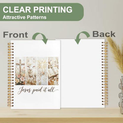 Bible Notebook,Jesus Paid It All Cross Shepherd and Sheep Floral Biblical Journal Inspirational Christian Church Hardcover Spiral Notebook Gifts,5.5x8.3 Inch - color: White-jesus Paid It All