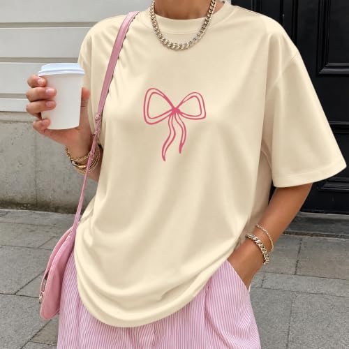 Christian Faith Bow Shirts for Women Cute Coquette Shirt Jesus Religious Tshirts Bible Verse Oversized Graphic Tee - color: Apricot, size: Small